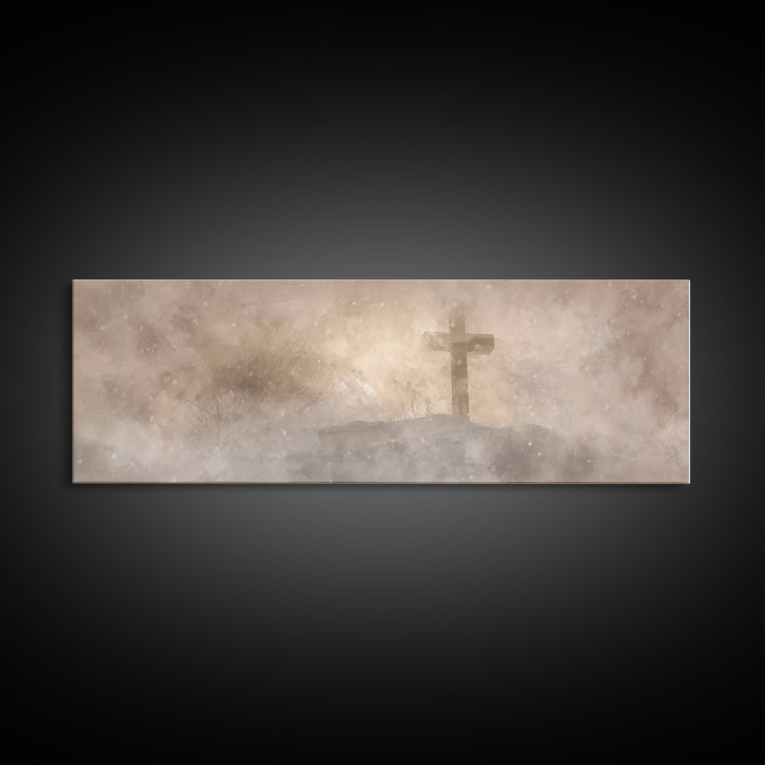 Snowfield Mercy, Framed Canvas Print, Christian Art Canvas, Panoramic Art, Christmas Art Prints, Christian Decoration, Moody Christian Art