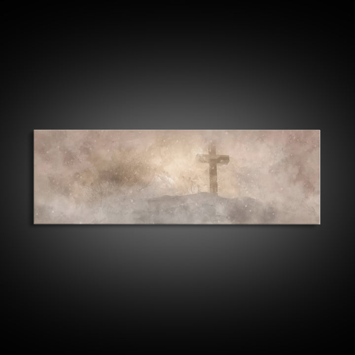 Snowfield Mercy, Framed Canvas Print, Christian Art Canvas, Panoramic Art, Christmas Art Prints, Christian Decoration, Moody Christian Art
