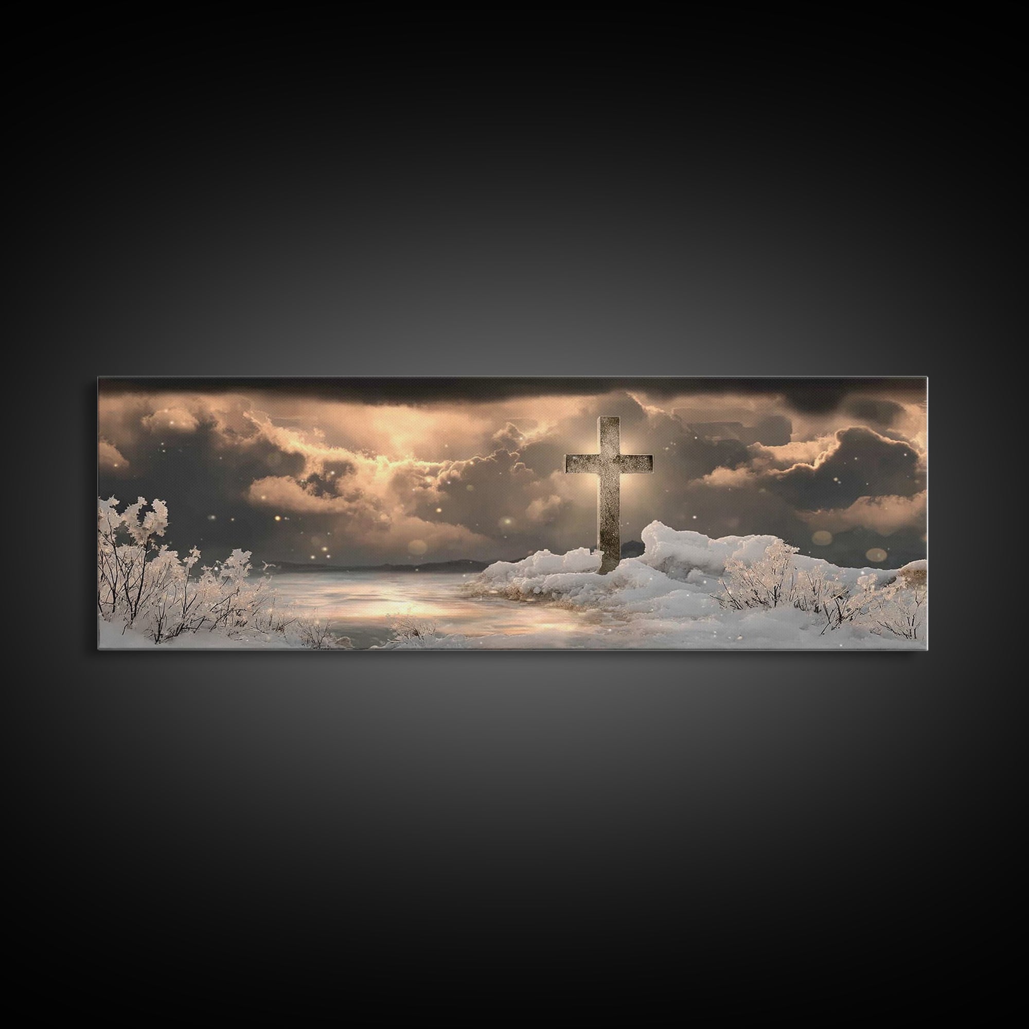 Holy Winter Glow – Framed Canvas Print – Christian Wall Art – Panoramic Painting – Christian Art Gift – Christmas Canvas Wall Art – Jesus A