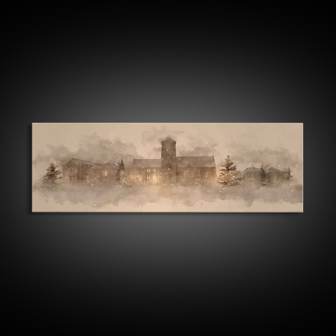 Cathedral In Quiet | Framed Canvas Print | Christian Wall Art | Extra Wide Art | Christian Art Painting | Christmas Art | Christian Home De