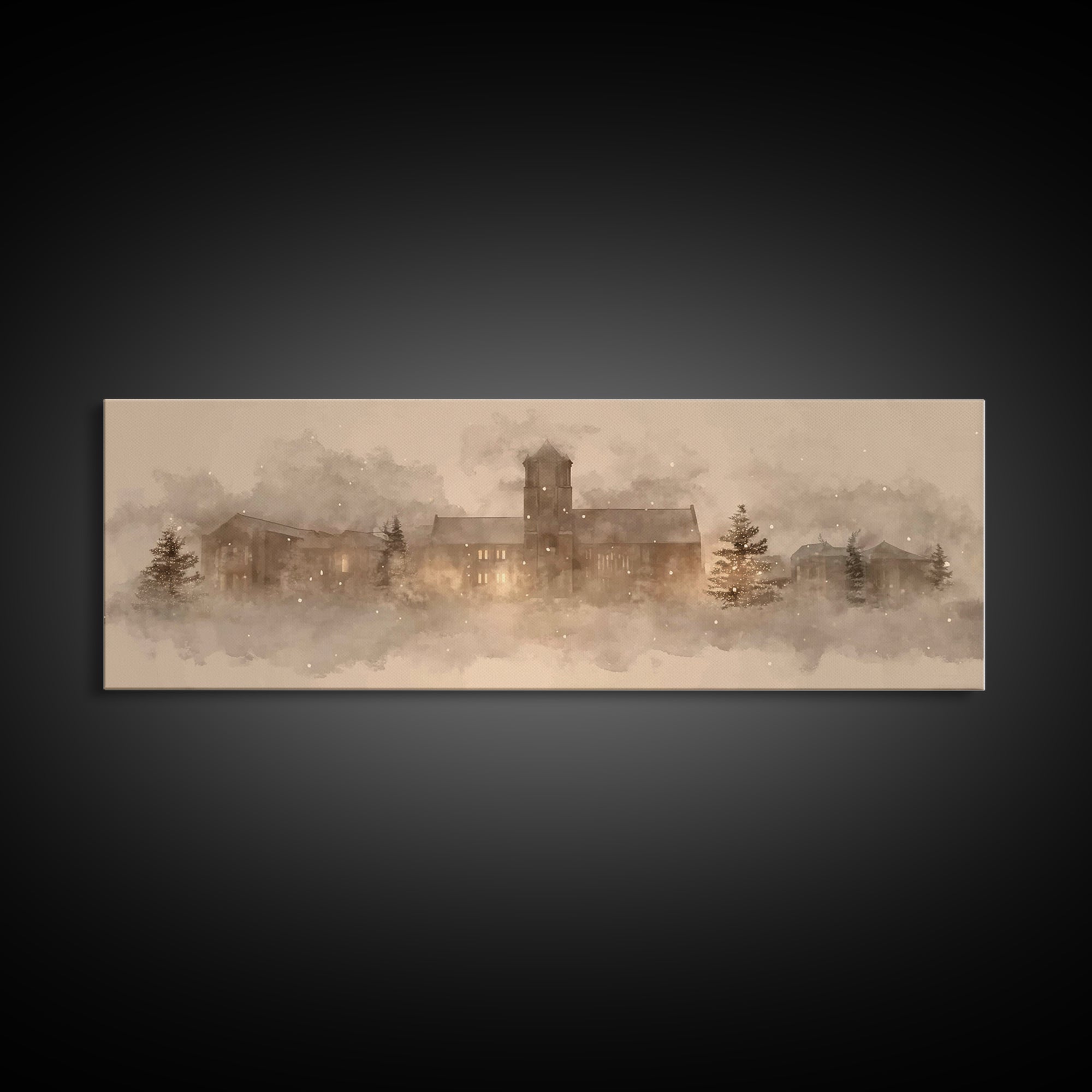 Cathedral In Quiet | Framed Canvas Print | Christian Wall Art | Extra Wide Art | Christian Art Painting | Christmas Art | Christian Home De
