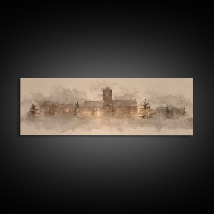 Cathedral In Quiet | Framed Canvas Print | Christian Wall Art | Extra Wide Art | Christian Art Painting | Christmas Art | Christian Home De