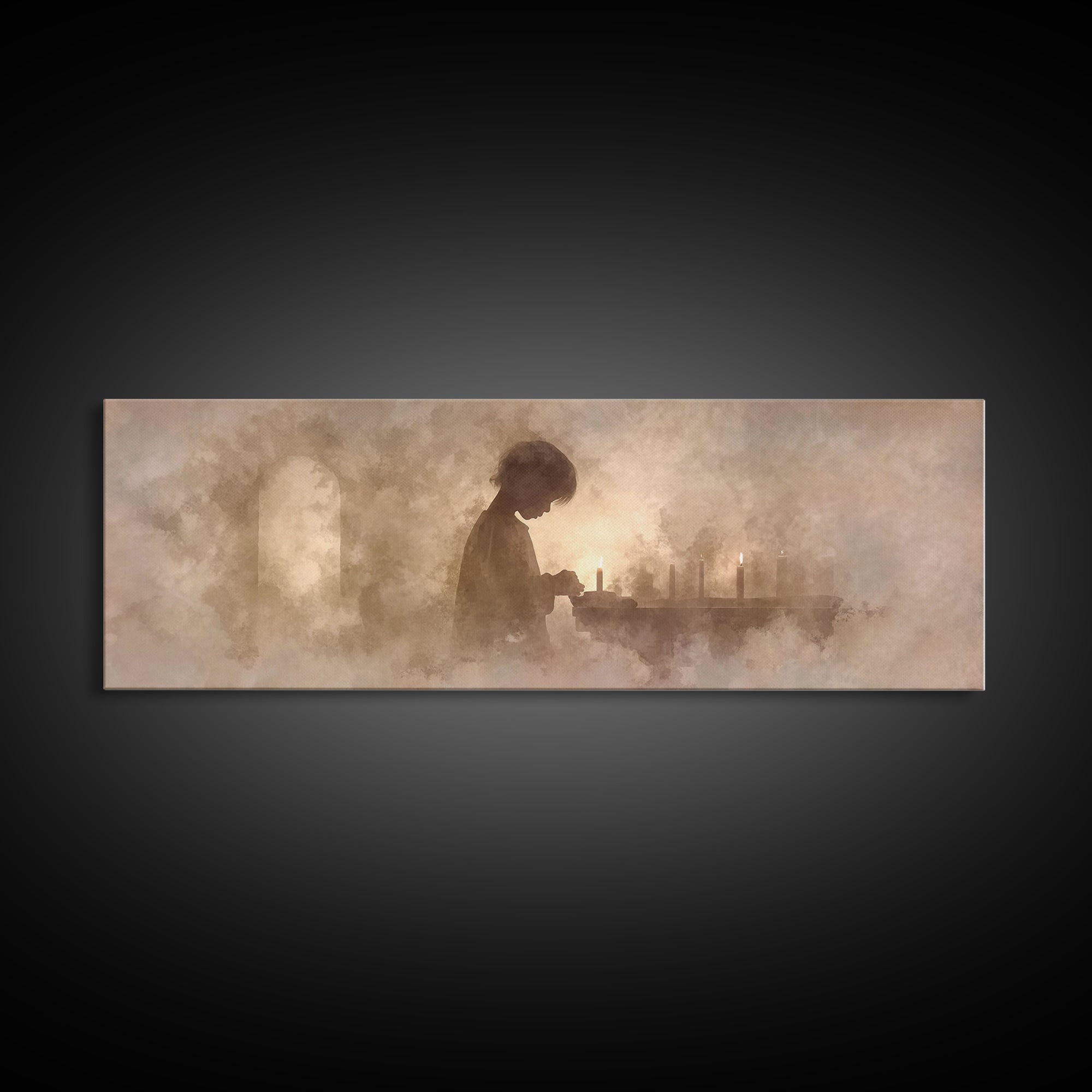 Little Prayer Light – Framed Canvas Print – Christian Wall Art – Panoramic Art – Christian Art Canvas – Christmas Art – Christian Decoratio