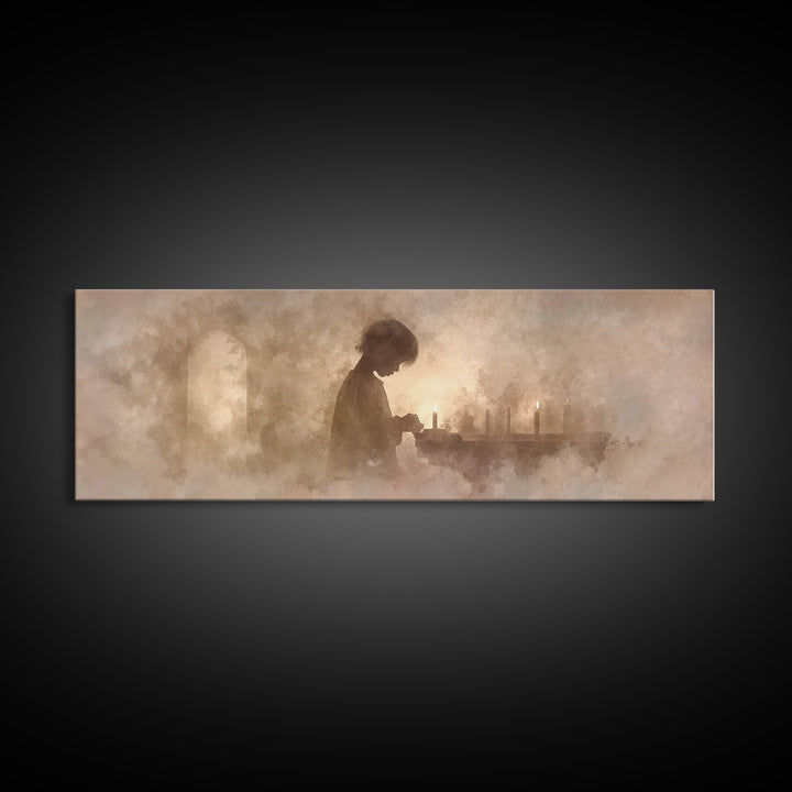 Little Prayer Light – Framed Canvas Print – Christian Wall Art – Panoramic Art – Christian Art Canvas – Christmas Art – Christian Decoratio