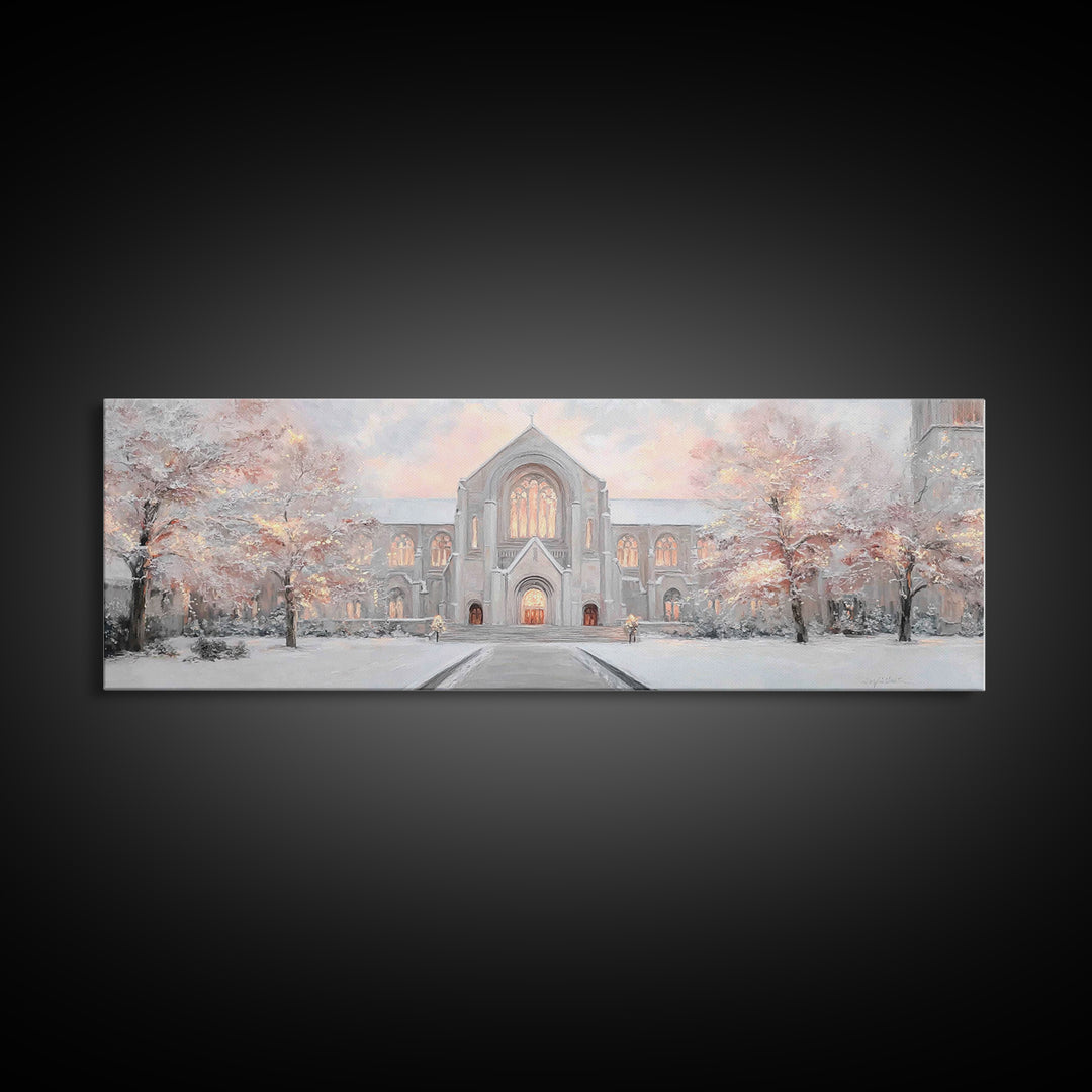 Evening Cathedral Light, Framed Canvas Print, Christian Wall Art, Panoramic Art, Christian Painting, Christmas Art, Framed Christian Art