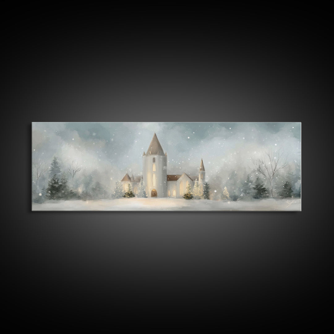 Light Of The Chapel – Framed Canvas Print – Christian Wall Art – Panoramic Painting – Christmas Art – Christian Art Canvas – Christian Deco