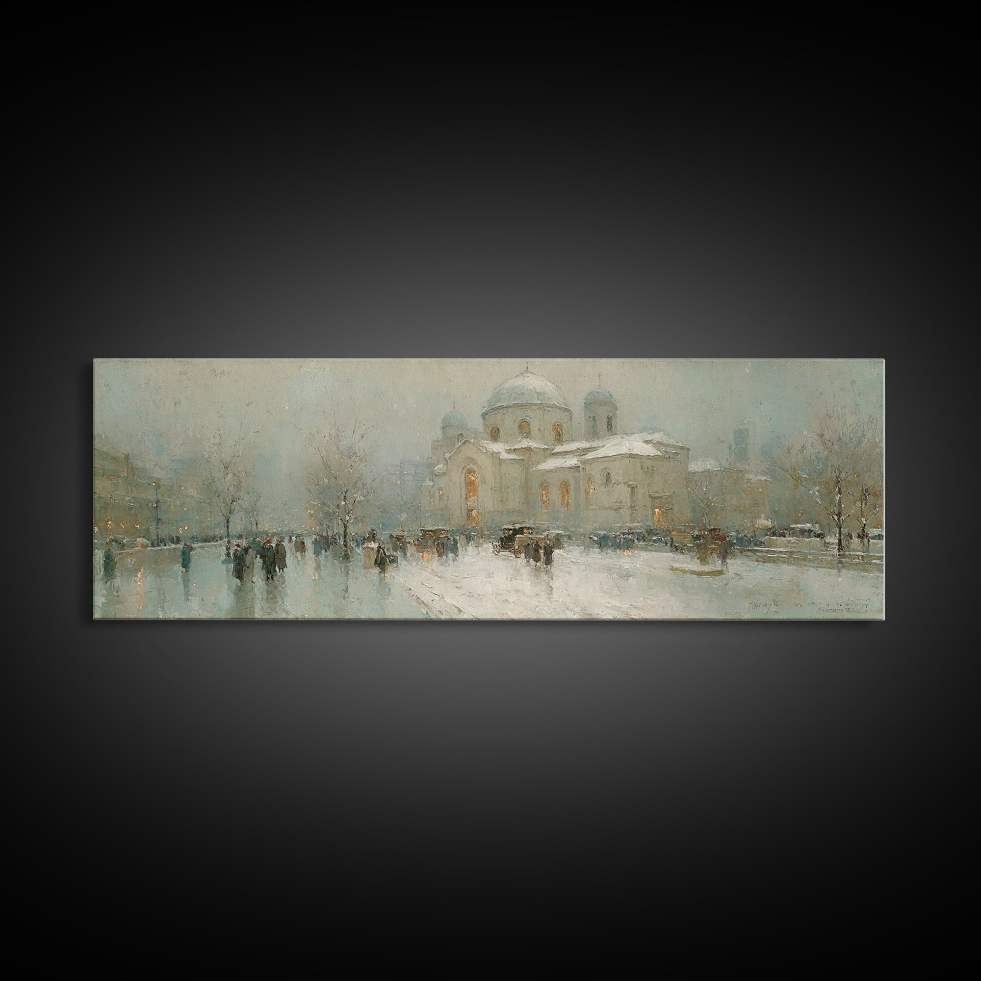 Snowy City Faith, Framed Canvas Print, Christian Art Work, Panoramic Wall Art, Christmas Art Prints, Christian Decor For Home, Modern Chris
