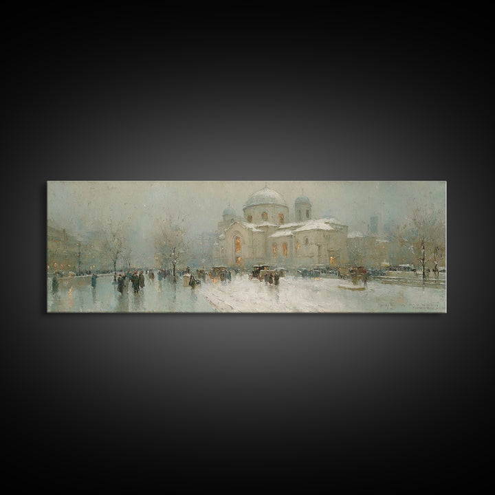 Snowy City Faith, Framed Canvas Print, Christian Art Work, Panoramic Wall Art, Christmas Art Prints, Christian Decor For Home, Modern Chris
