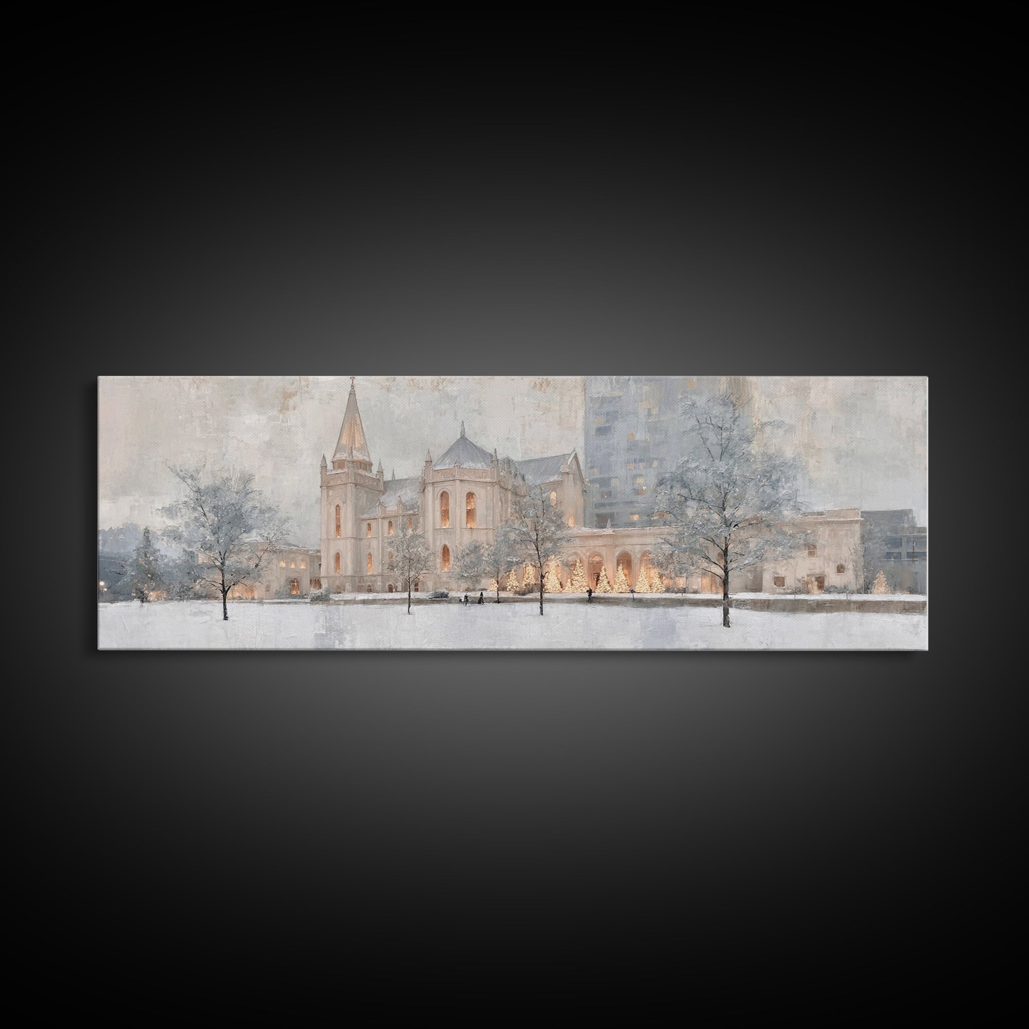 Sanctuary At Dusk - Framed Canvas Print - Christian Art Canvas - Panoramic Frame - Christmas Wall Art - Christian Decoration - Unique Chris