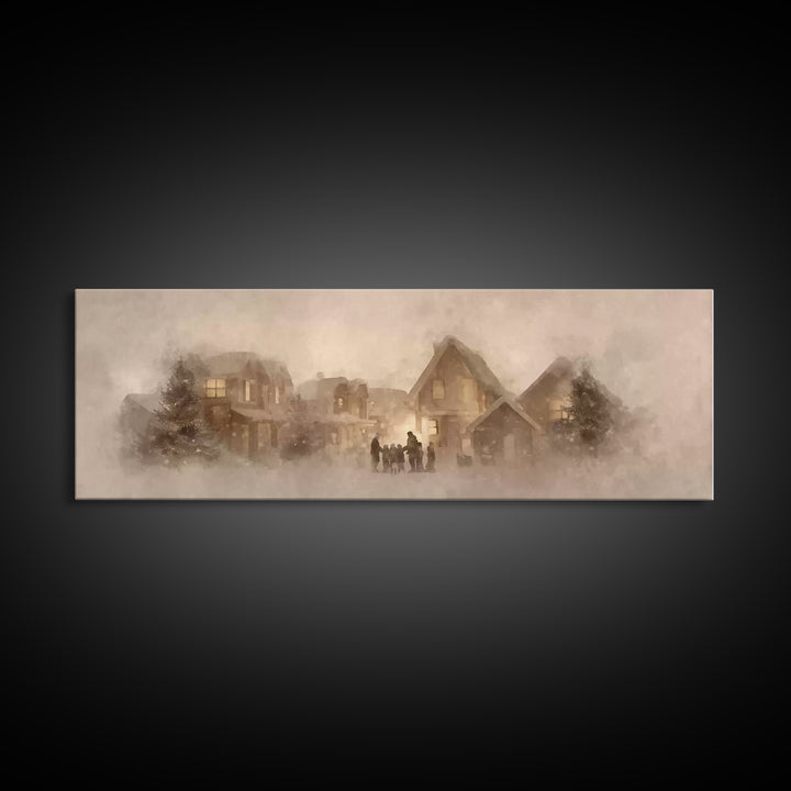 Village Of Blessings | Framed Canvas Print | Christian Art Print | Panoramic Art | Christmas Art Work | Christian Christmas Decor | Christi