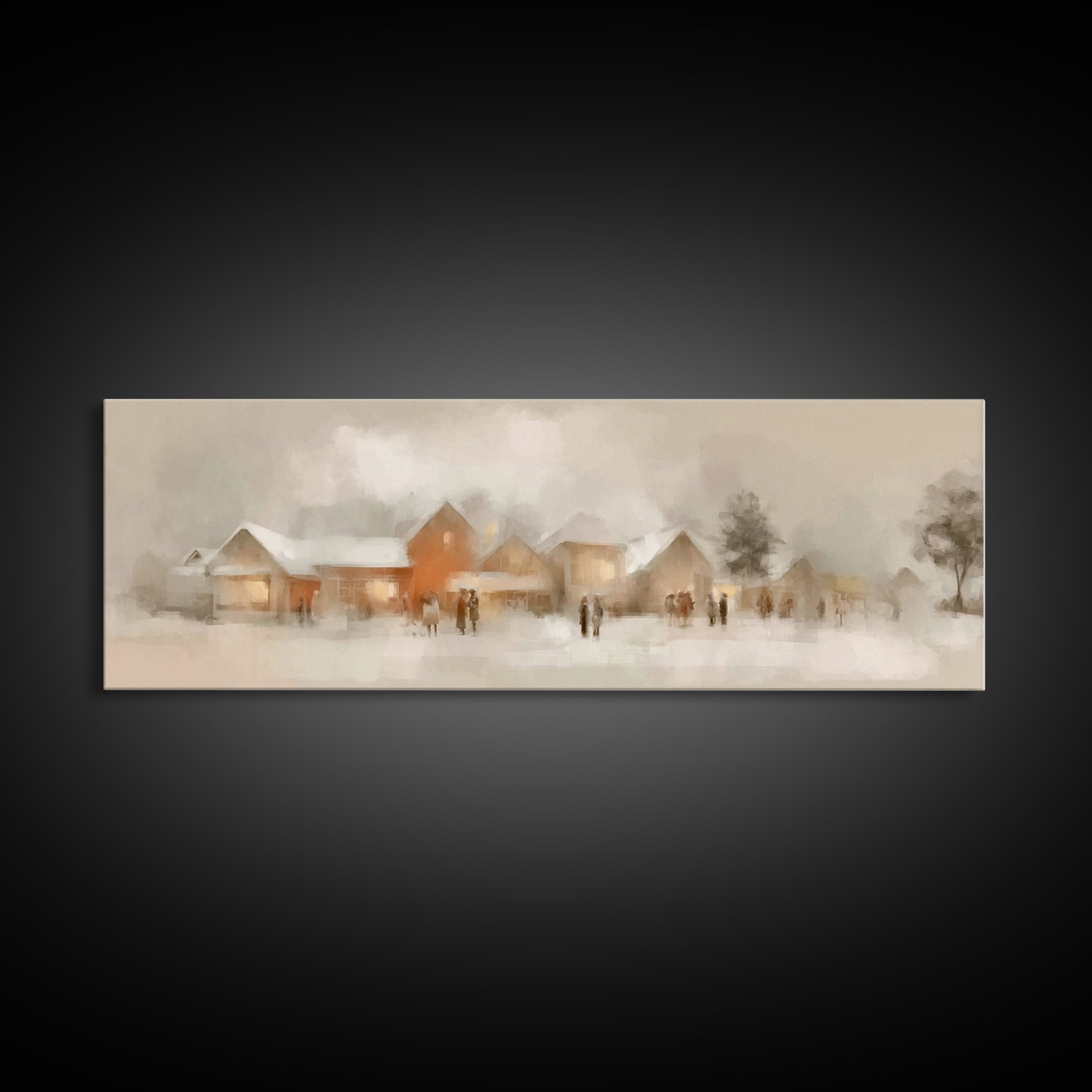 Hearthside Gathering – Framed Canvas Print – Christian Wall Art – Panoramic Painting – Christmas Art – Christian Art Canvas – Christian Gif