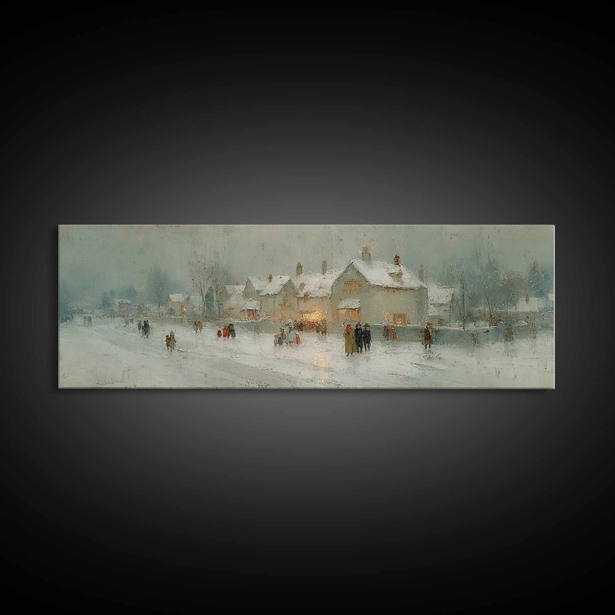 Winter Lane Joy, Framed Canvas Print, Christian Art Canvas, Panoramic Wall Art, Christmas Art Prints, Christian Decor, Moody Christian Art