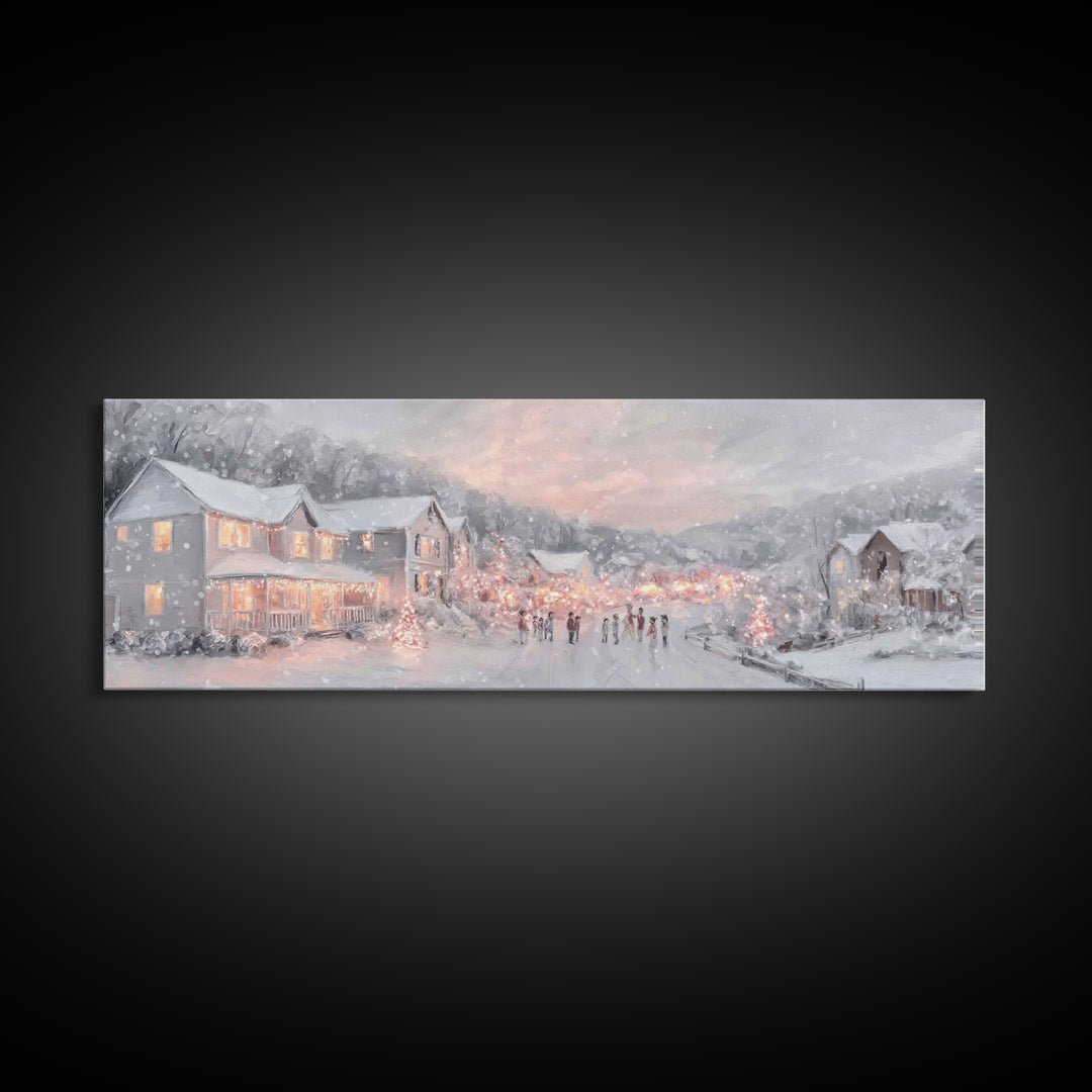 Winter Bethlehem Glow – Framed Canvas Print – Christian Wall Art – Christmas Art Prints – Christian Christmas Art – Panoramic Wall Art – Ch