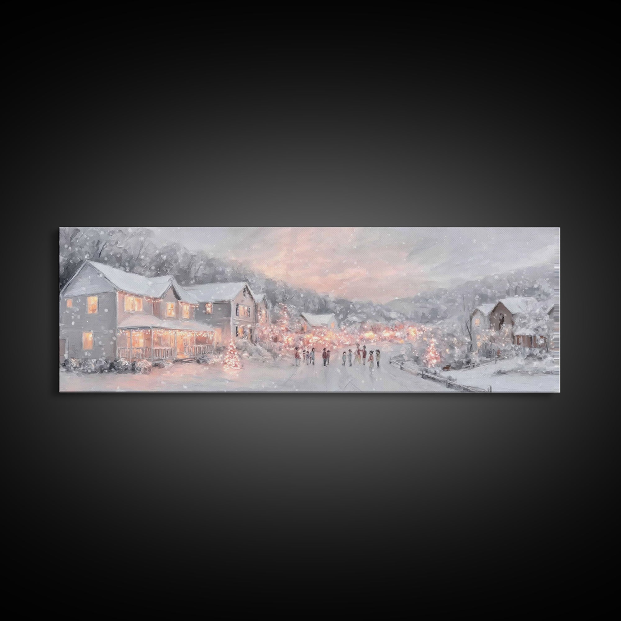 Winter Bethlehem Glow – Framed Canvas Print – Christian Wall Art – Christmas Art Prints – Christian Christmas Art – Panoramic Wall Art – Ch