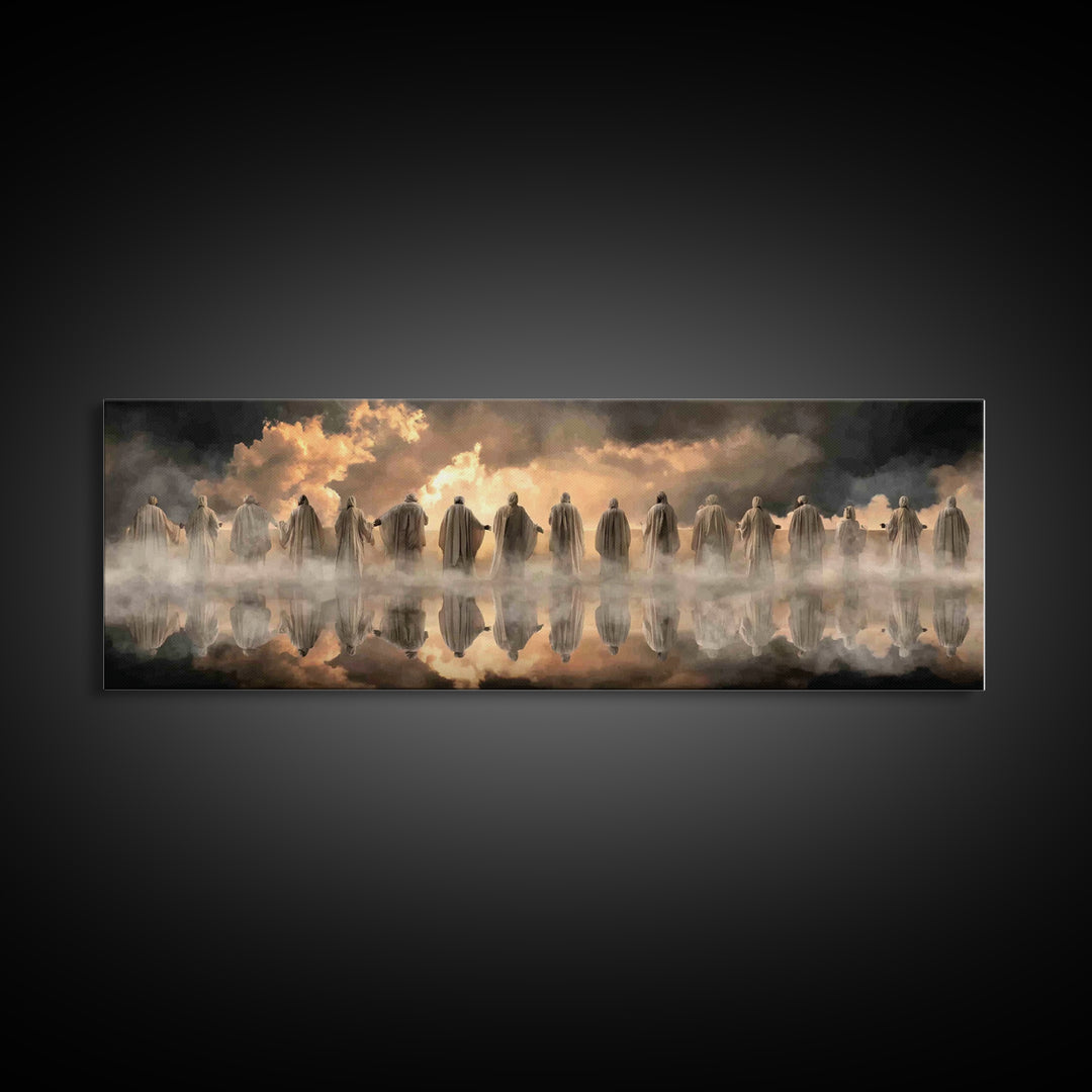 Heavenly Gathering Light – Framed Canvas Print – Christian Christmas Art – Christian Art Work – Panoramic Frame – Large Jesus Wall Art – Ch
