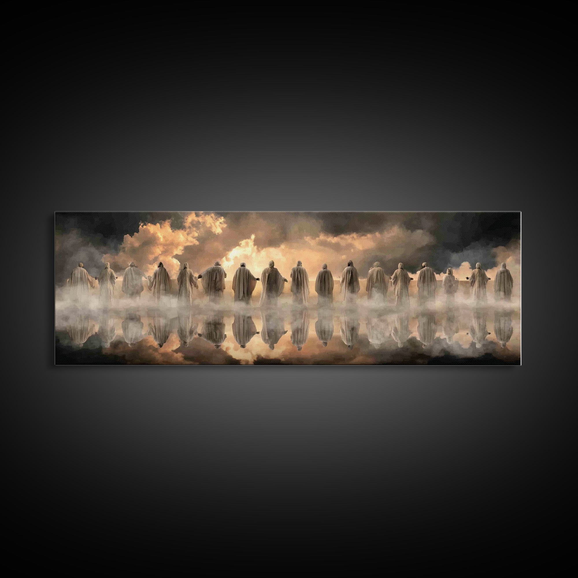 Heavenly Gathering Light – Framed Canvas Print – Christian Christmas Art – Christian Art Work – Panoramic Frame – Large Jesus Wall Art – Ch