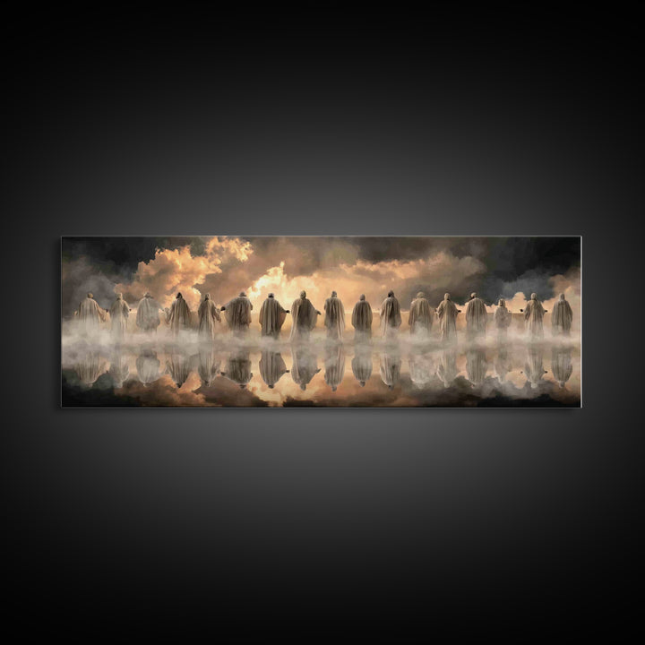 Heavenly Gathering Light – Framed Canvas Print – Christian Christmas Art – Christian Art Work – Panoramic Frame – Large Jesus Wall Art – Ch