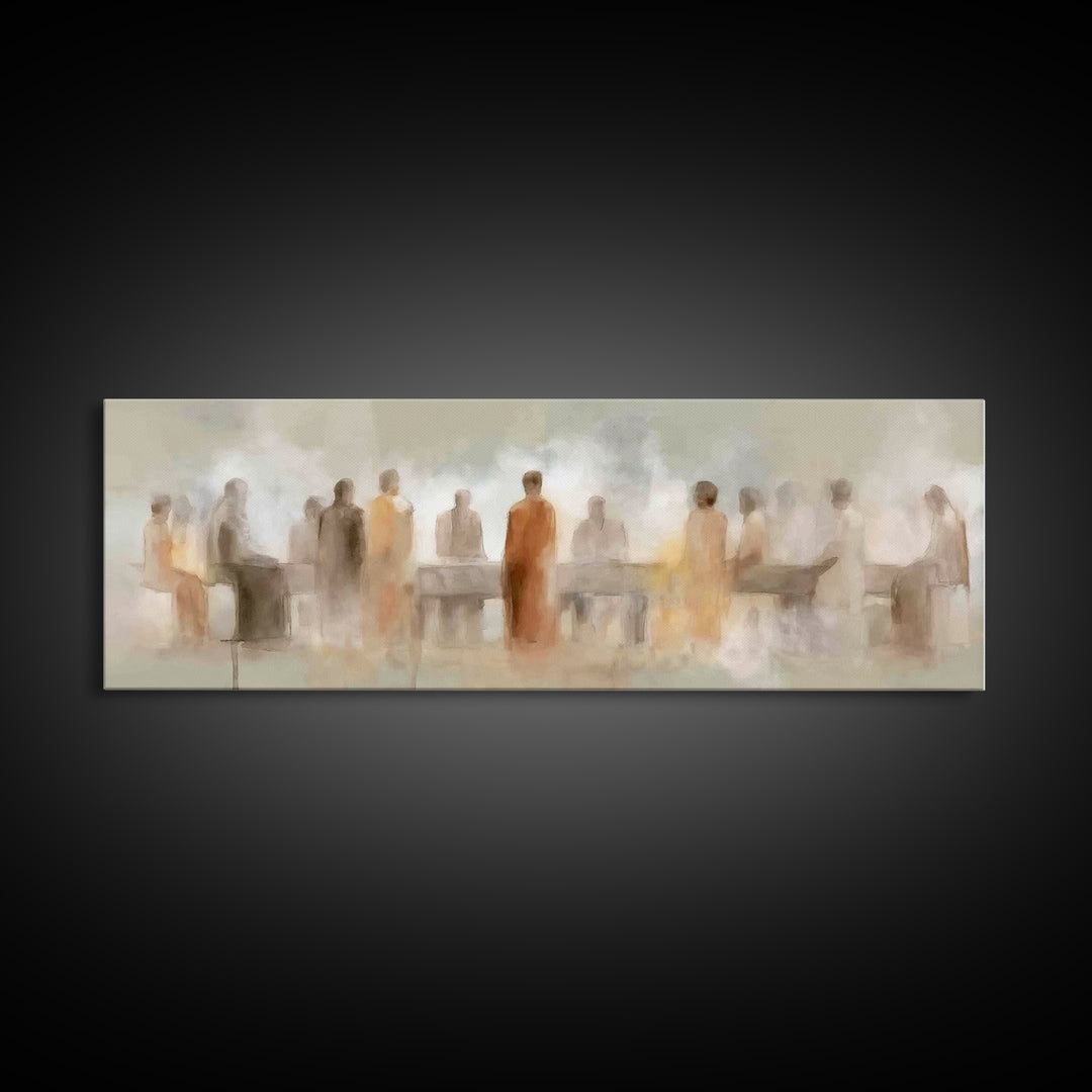 Quiet Disciples Dawn | Framed Canvas Print | Christian Art Painting | Minimalist Christian Art | Panoramic Wall Art | Jesus Canvas Art | Su