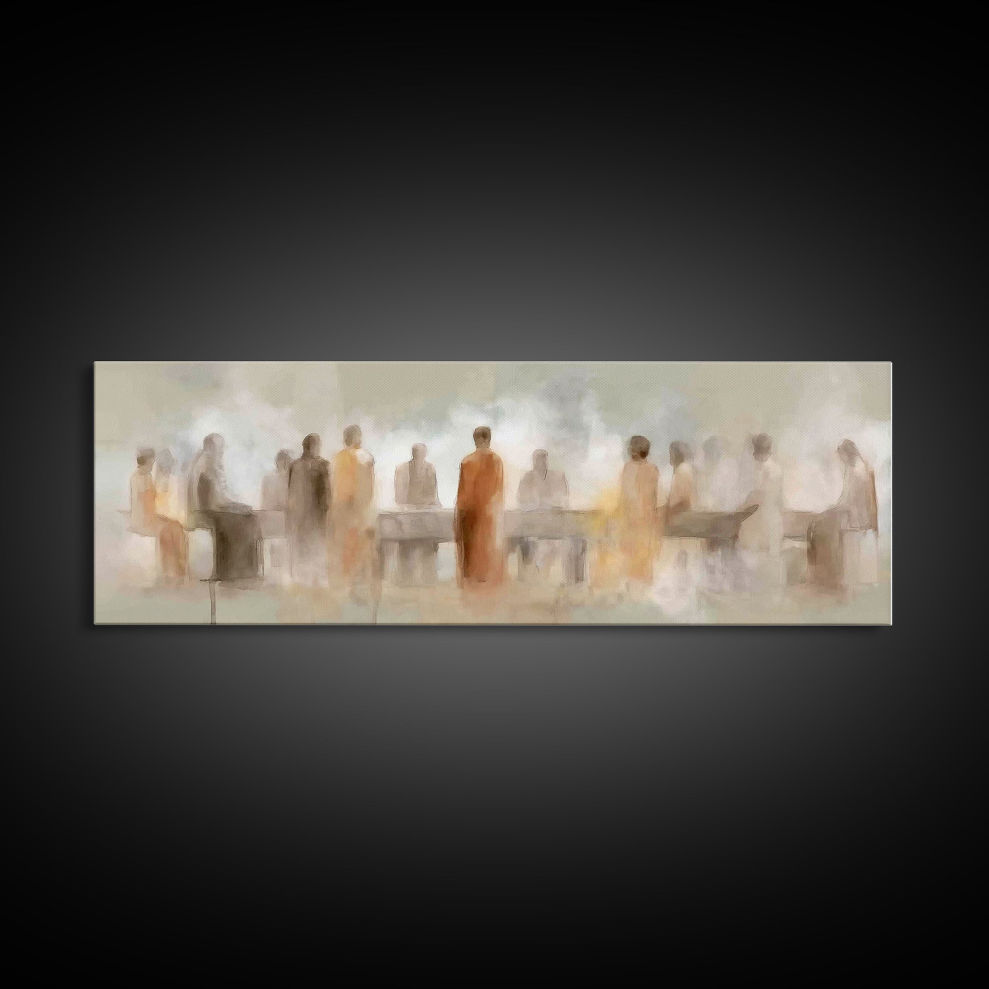 Quiet Disciples Dawn | Framed Canvas Print | Christian Art Painting | Minimalist Christian Art | Panoramic Wall Art | Jesus Canvas Art | Su