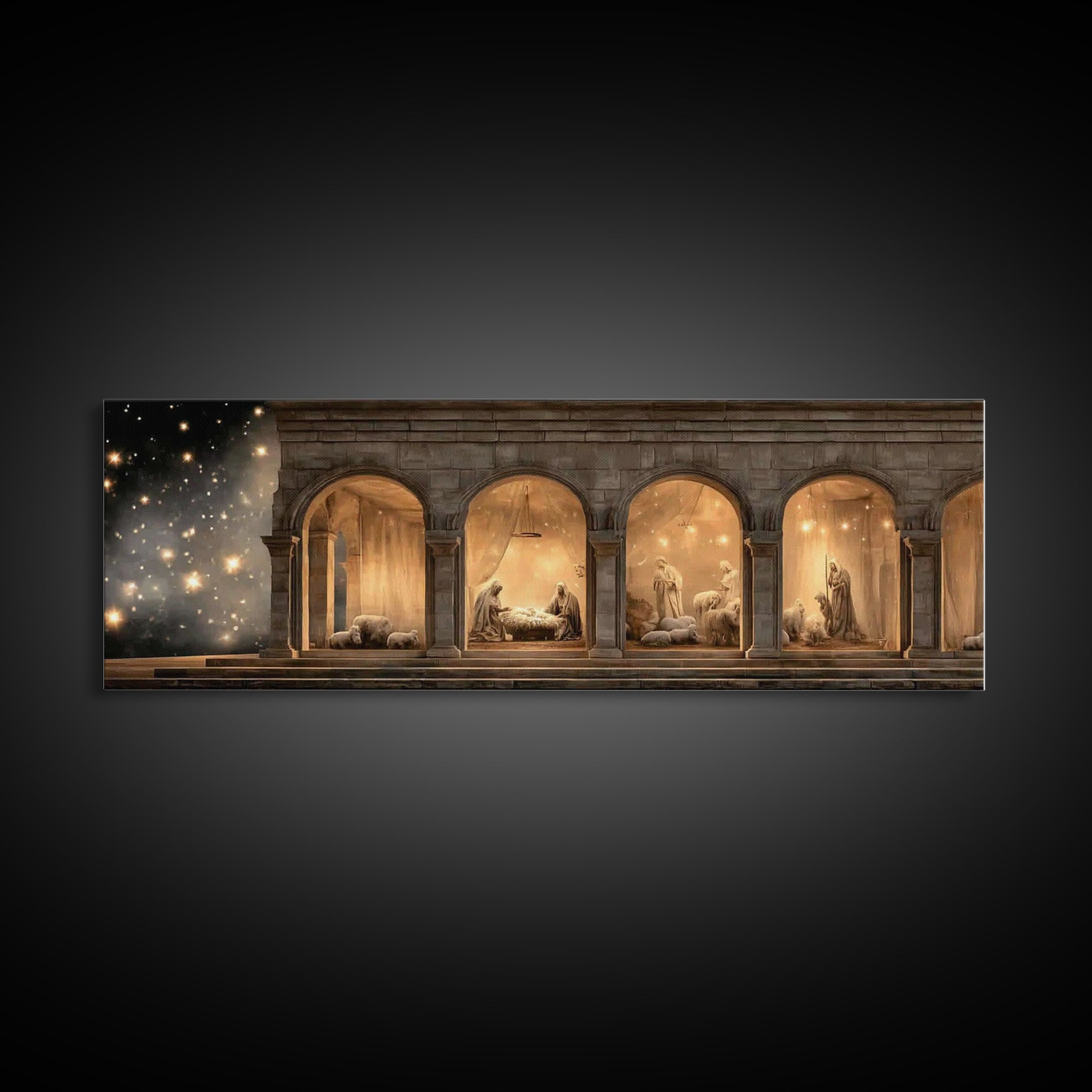Bethlehem Archway Light - Framed Canvas Print - Panoramic Frame - Christian Art Canvas - Christian Wall Art - Jesus Painting