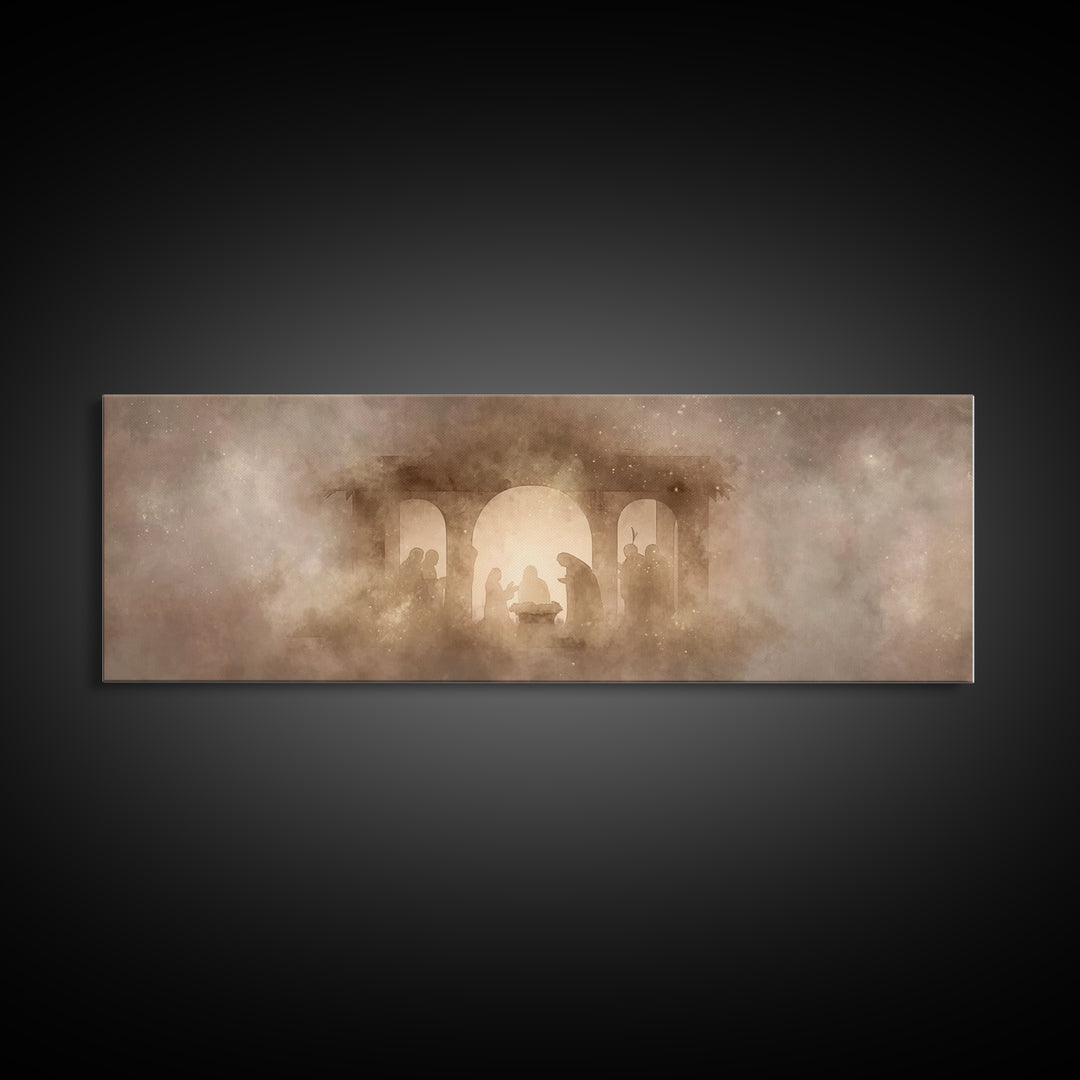Shepherds In Stillness | Framed Canvas Print | Panoramic Art | Christian Art Canvas | Christian Wall Art | Jesus Painting | Christmas Art