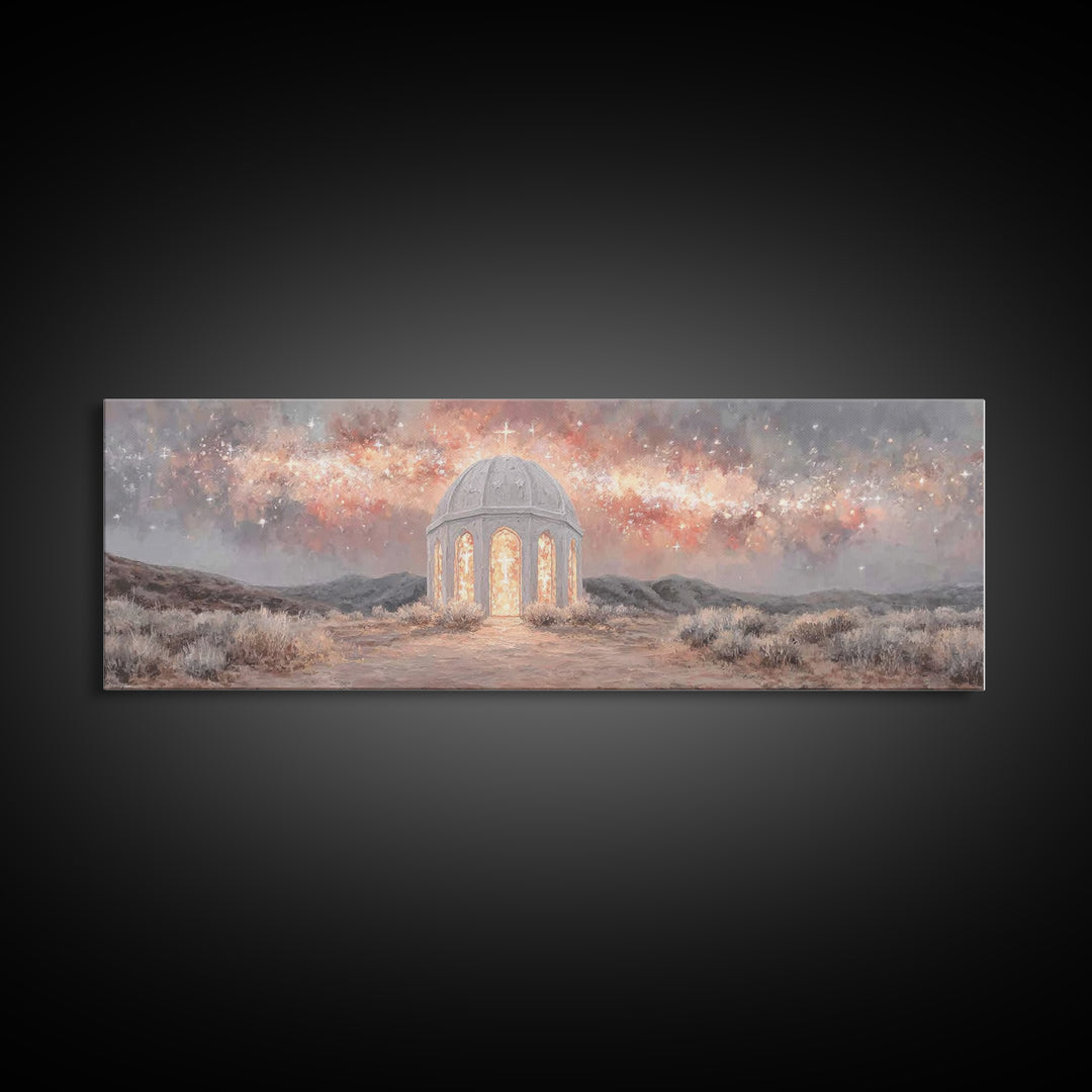 Starlit Sanctuary, Framed Canvas Print, Panoramic Print, Christian Wall Art, Christian Art Canvas, Christmas Art, Jesus Painting