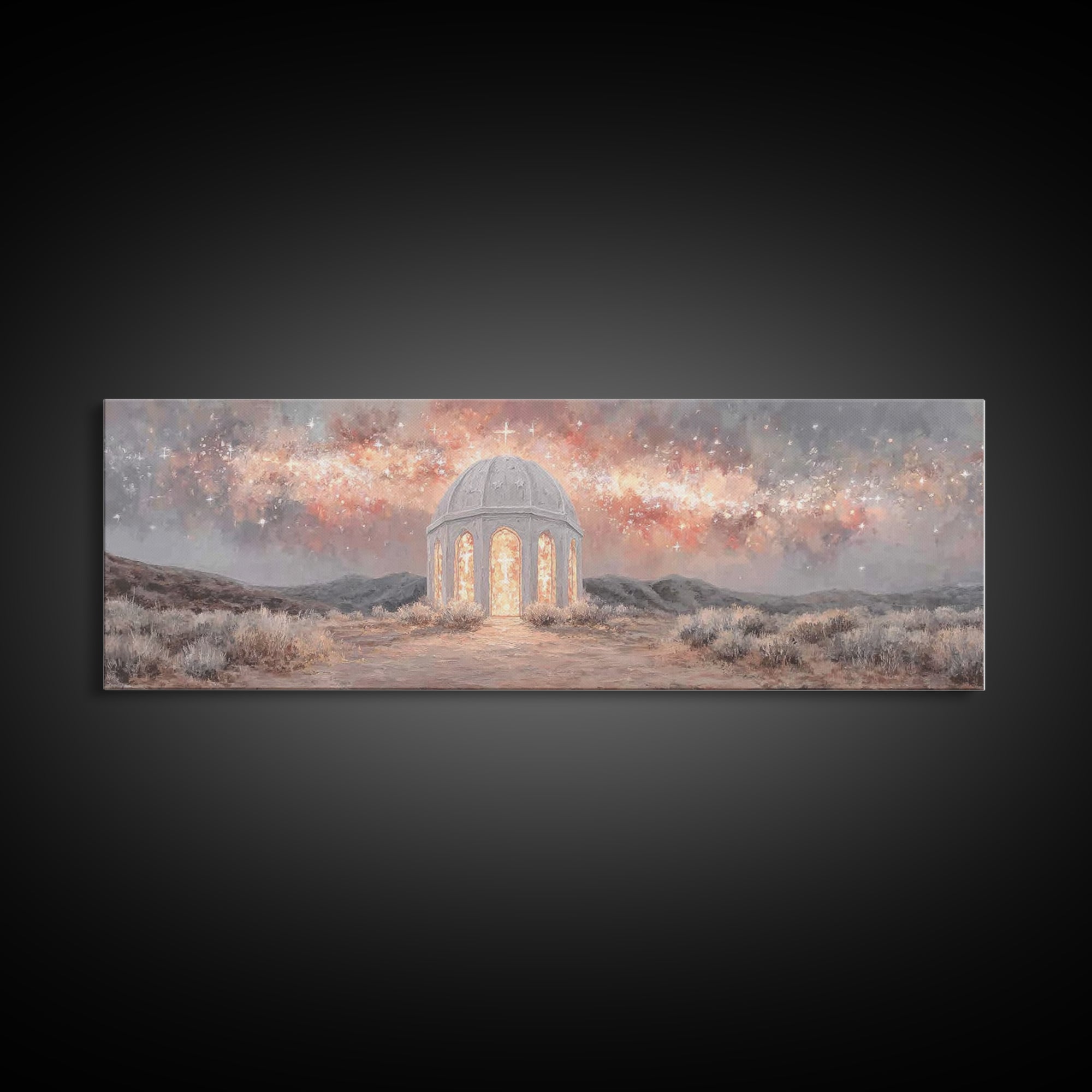 Starlit Sanctuary, Framed Canvas Print, Panoramic Print, Christian Wall Art, Christian Art Canvas, Christmas Art, Jesus Painting