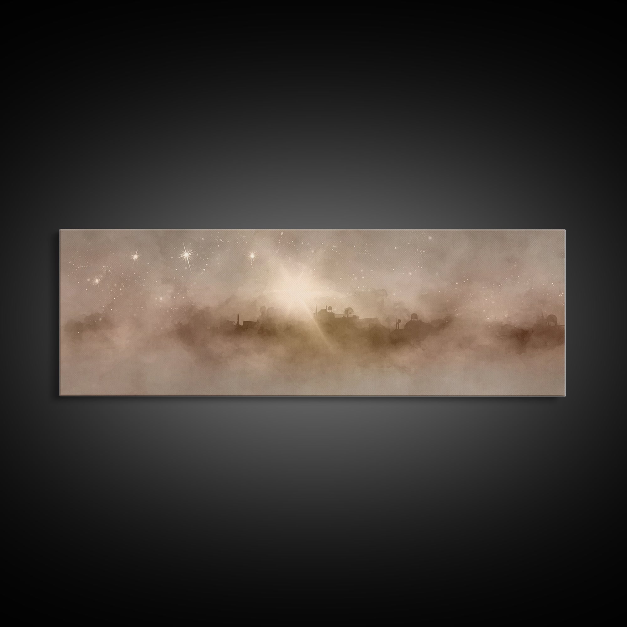 Desert Chapel Sky - Framed Canvas Print - Panoramic Wall Art - Christian Art Canvas - Christian Wall Art - Jesus Painting - Christmas Art