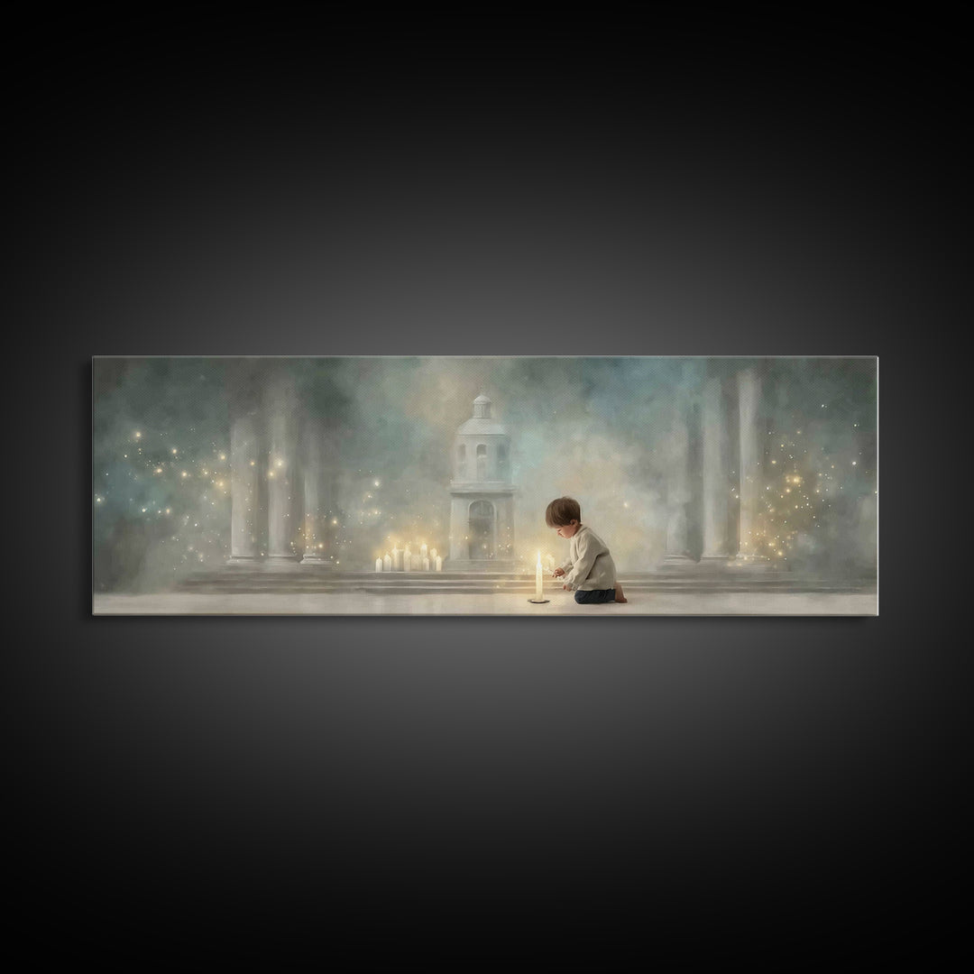 Faithful Candlelight – Framed Canvas Print – Christian Art Canvas – Panoramic Wall Art – Christmas Art – Christian Gift – Modern Christian