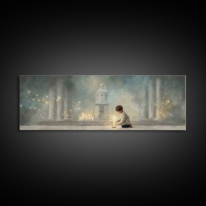 Faithful Candlelight – Framed Canvas Print – Christian Art Canvas – Panoramic Wall Art – Christmas Art – Christian Gift – Modern Christian