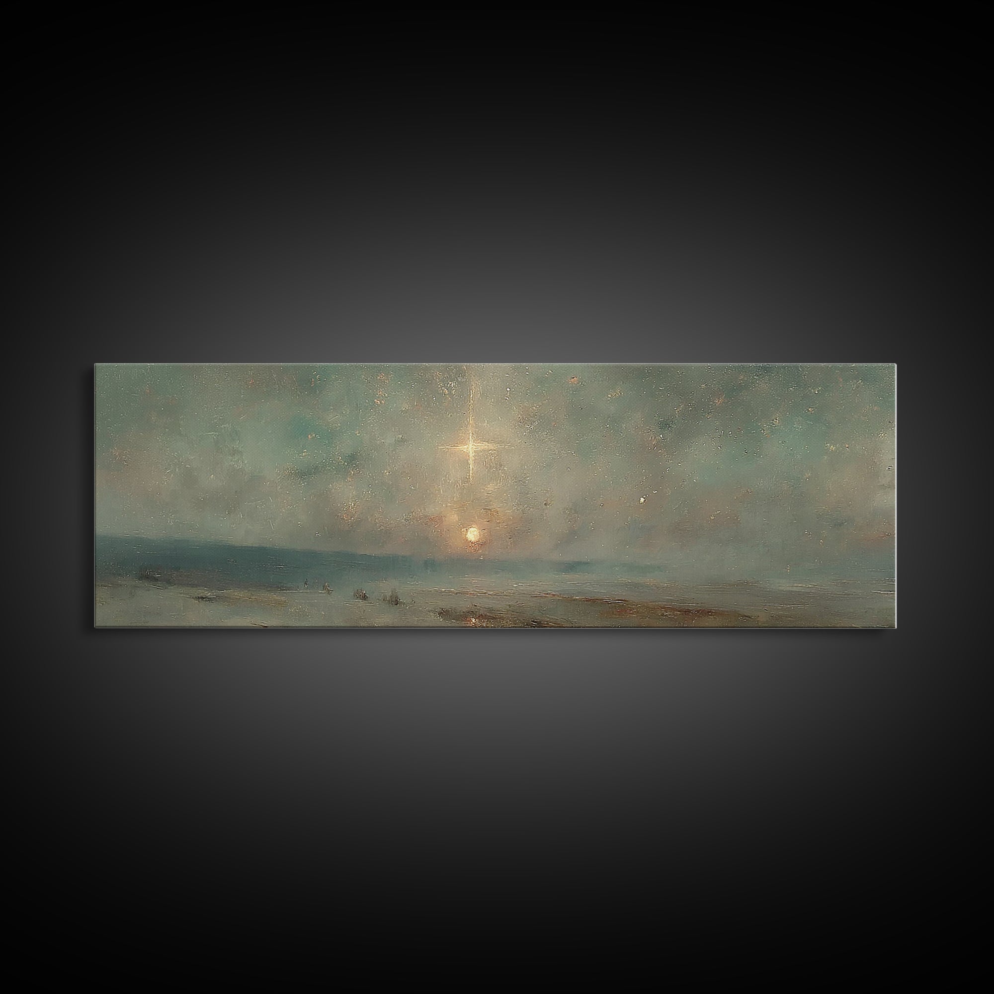 Heavenly Night Light, Framed Canvas Print, Christian Art Canvas, Panoramic Wall Art, Christian Christmas Art, Christian Wall Art, Jesus Pai