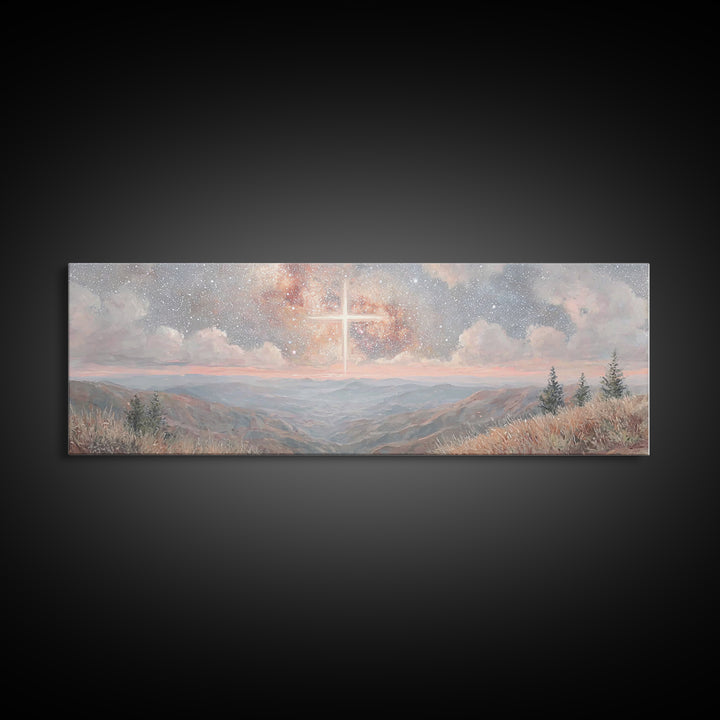 Glory In The Heights – Framed Canvas Print – Panoramic Wall Art – Christian Art Canvas – Christian Christmas Art – Jesus Painting – Christi