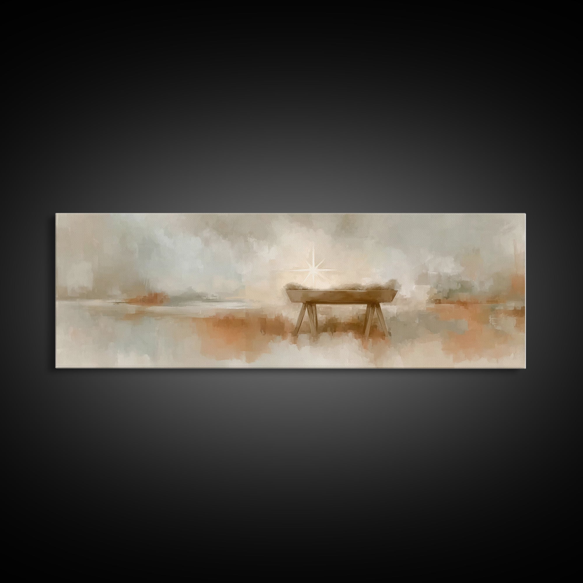 Manger Light Grace, Framed Canvas Print, Christian Art Canvas, Panoramic Print, Christian Wall Art, Christmas Art, Christian Christmas Art