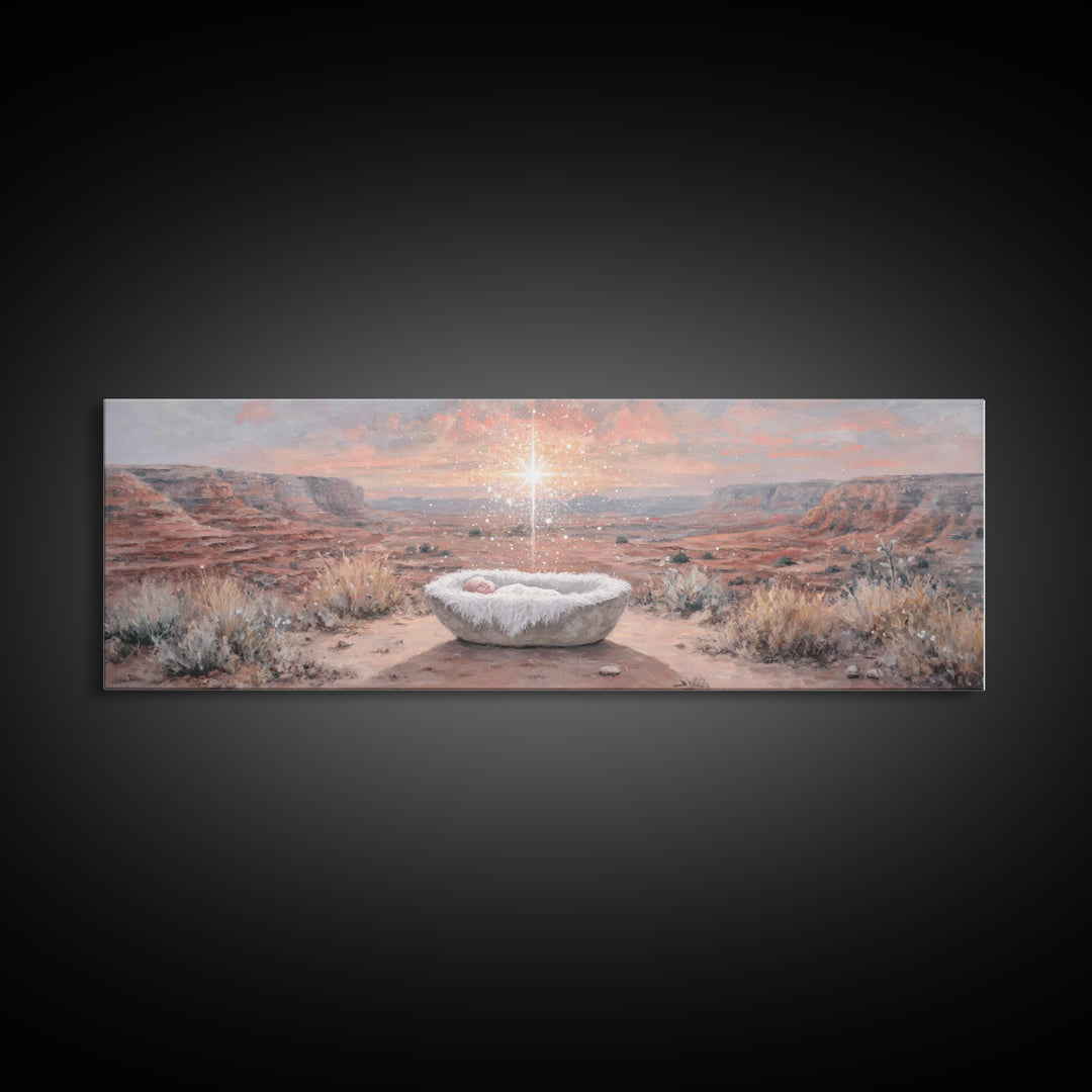 Holy Desert Dawn – Framed Canvas Print – Panoramic Wall Art – Christian Art Canvas – Jesus Christmas Art – Christmas Art – Christian Art