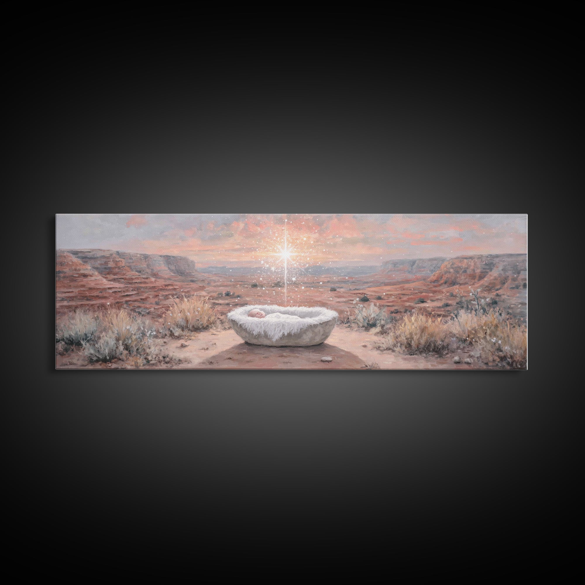 Holy Desert Dawn – Framed Canvas Print – Panoramic Wall Art – Christian Art Canvas – Jesus Christmas Art – Christmas Art – Christian Art