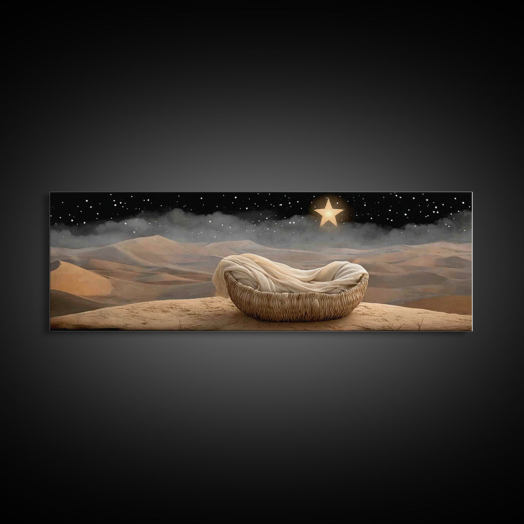 Cradle Of Peace, Framed Canvas Print, Panoramic Art, Christian Wall Art, Christian Art Canvas, Jesus Painting, Christian Christmas Art