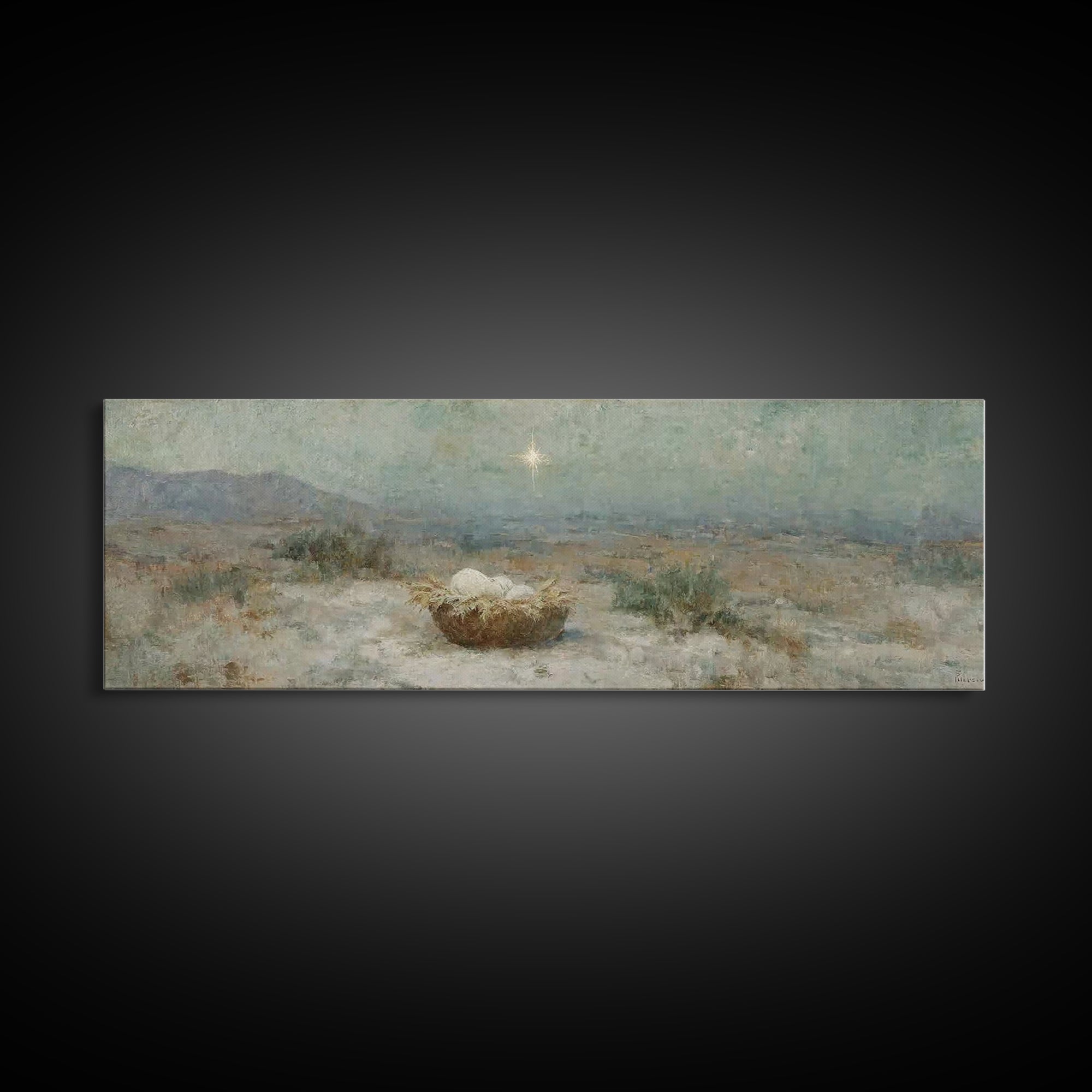 Silent Hope Nest | Framed Canvas Print | Christian Christmas Art | Panoramic Print | Christian Art Canvas | Christian Wall Art | Christmas