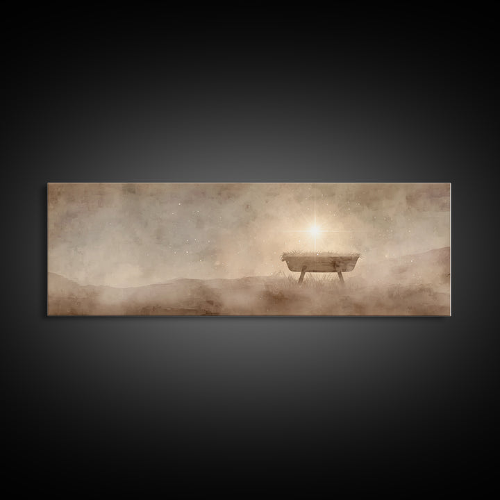 Manger Of Glory – Framed Canvas Print – Panoramic Painting – Christmas Art – Christian Wall Art – Christian Art Canvas – Jesus Christmas Ar