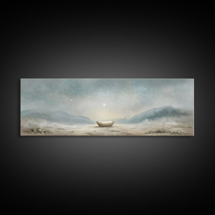 Heaven’s Soft Arrival, Framed Canvas Print, Panoramic Wall Art, Christian Art Canvas, Christmas Art, Christian Christmas Art, Jesus Paintin