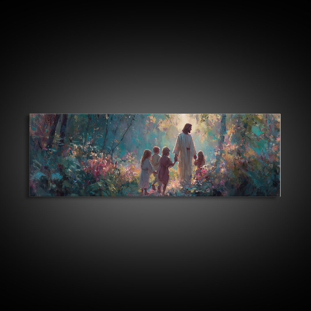 Light In The Garden | Framed Canvas Print | Christian Wall Art | Christian Art Canvas | Jesus Painting | Panoramic Painting | Christian Chr