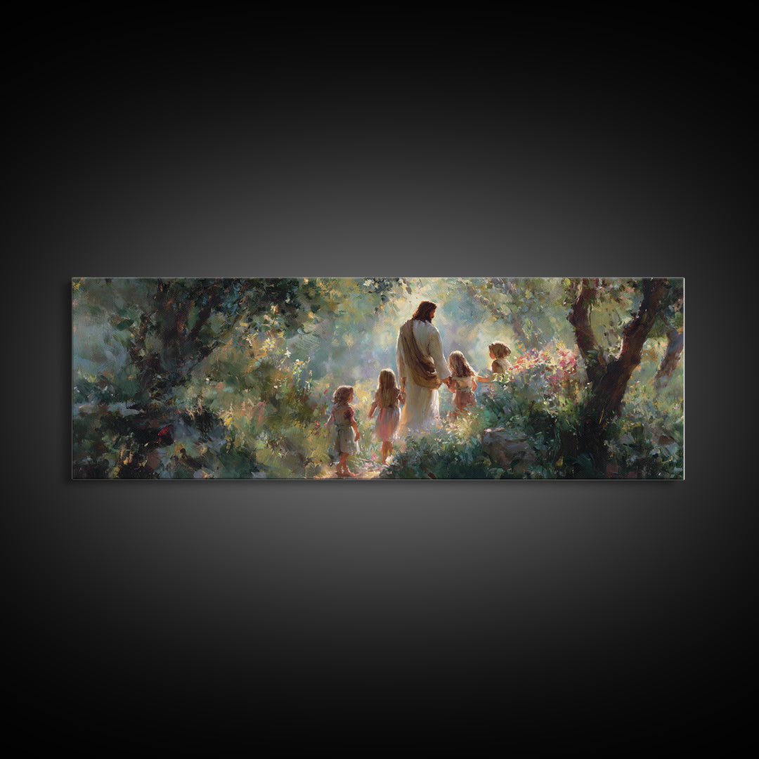 Garden Of Grace – Framed Canvas Print – Christian Art Canvas – Christian Wall Art – Jesus Painting – Panoramic Wall Art – Christian Christm