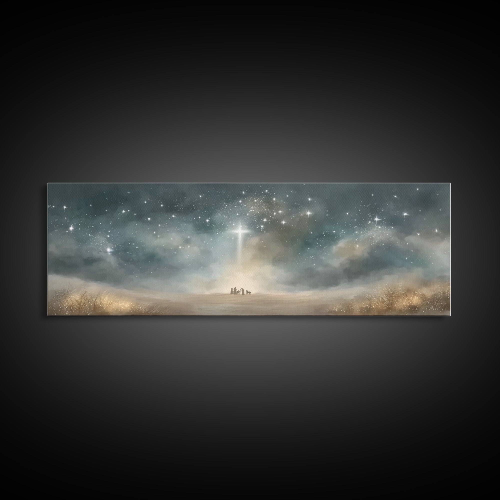 Heavenly Watchers | Framed Canvas Print | Panoramic Painting | Christian Wall Art | Christmas Art | Christian Art Canvas | Jesus Christmas