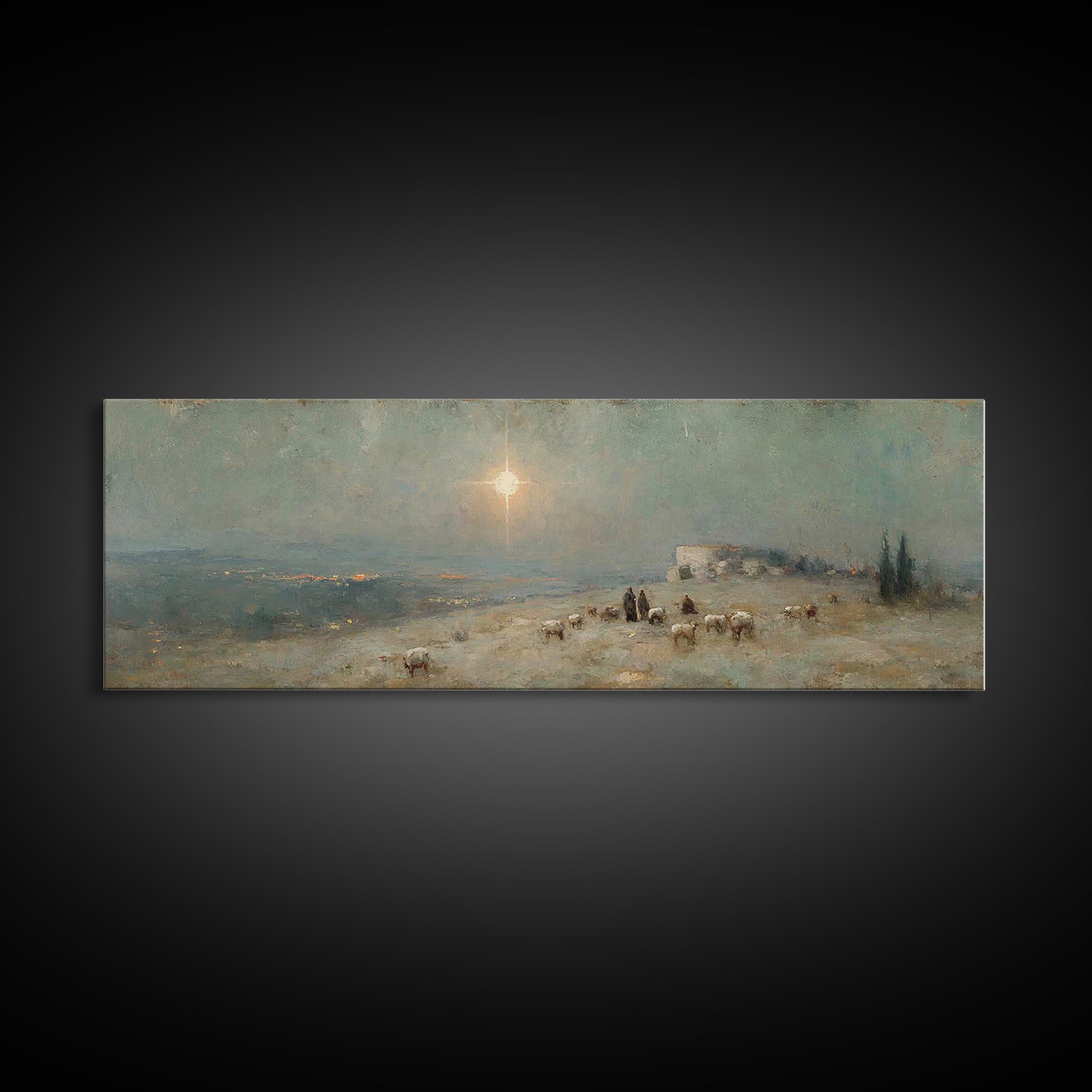 Glory In The Fields – Framed Canvas Print – Panoramic Print – Christian Art Canvas – Christmas Art – Christian Wall Art – Christian Christm