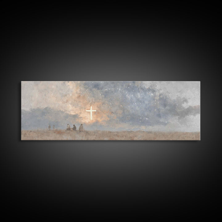 Cross Of Wonder, Framed Canvas Print, Christian Wall Art, Panoramic Frame, Christian Art Canvas, Christmas Art, Jesus Painting