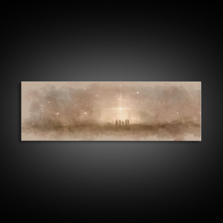 Radiant Bethlehem Sky | Framed Canvas Print | Christian Art Canvas | Panoramic Art | Christmas Art | Christian Wall Art | Christian Christm