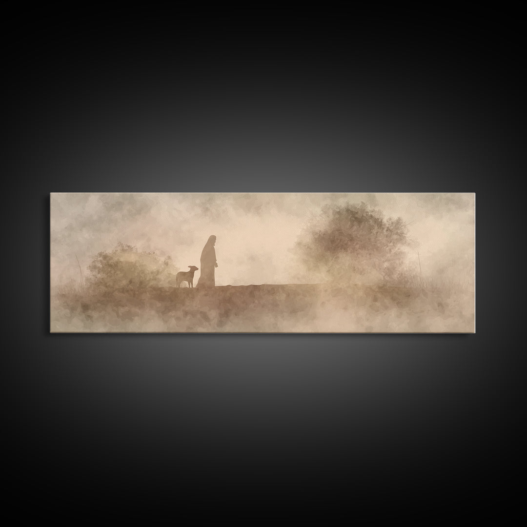 Shepherds In Light – Framed Canvas Print – Panoramic Wall Art – Christian Art Canvas – Christian Christmas Art – Jesus Painting – Christmas