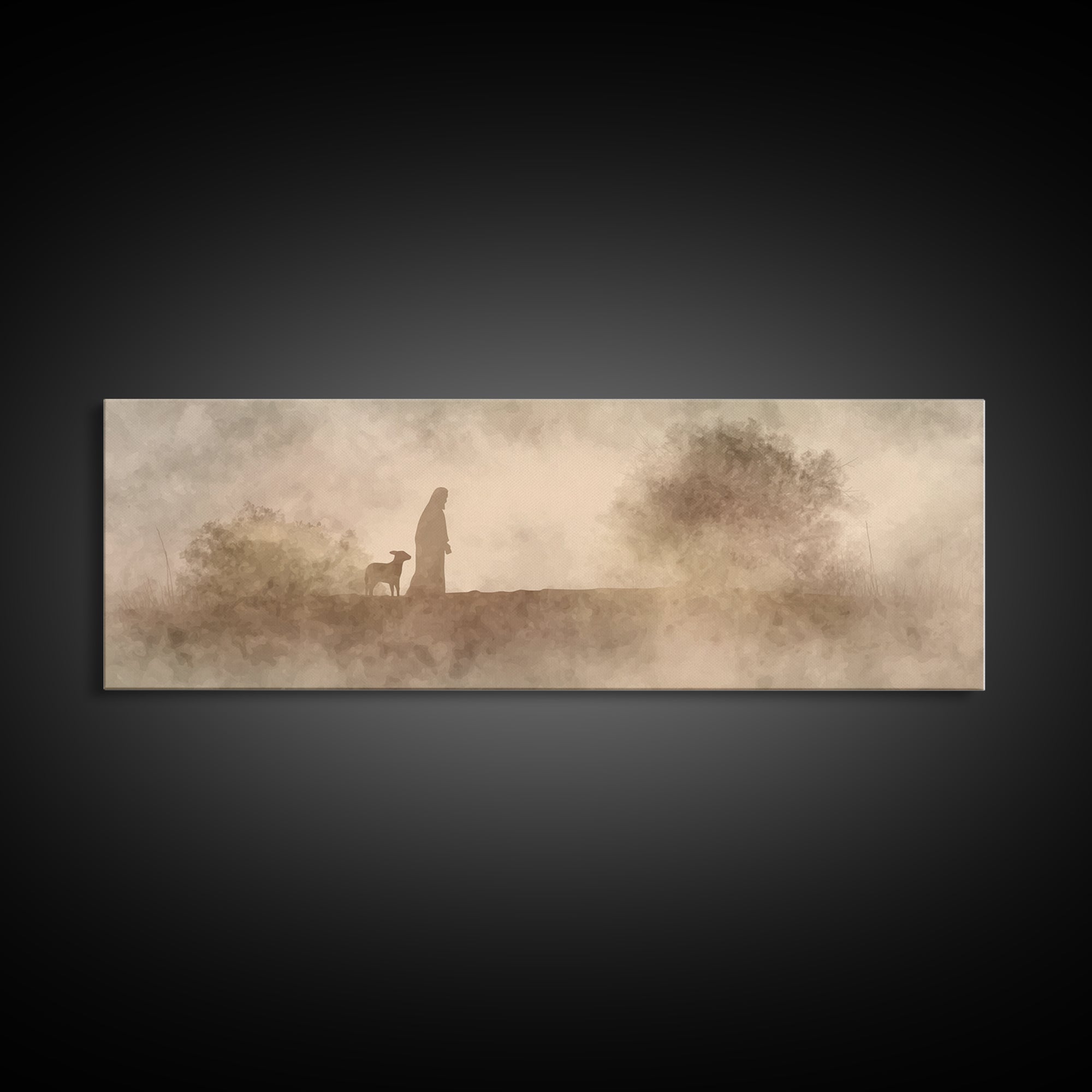 Shepherds In Light – Framed Canvas Print – Panoramic Wall Art – Christian Art Canvas – Christian Christmas Art – Jesus Painting – Christmas