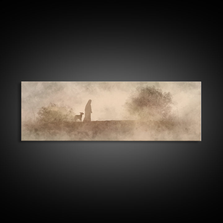 Shepherds In Light – Framed Canvas Print – Panoramic Wall Art – Christian Art Canvas – Christian Christmas Art – Jesus Painting – Christmas