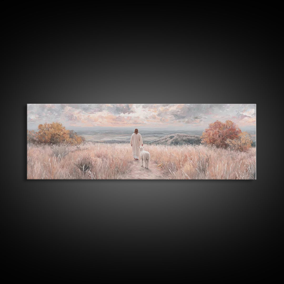 Shepherd’s Companion, Framed Canvas Print, Panoramic Painting, Christian Art Canvas, Christian Wall Art, Jesus Painting, Christian Decor