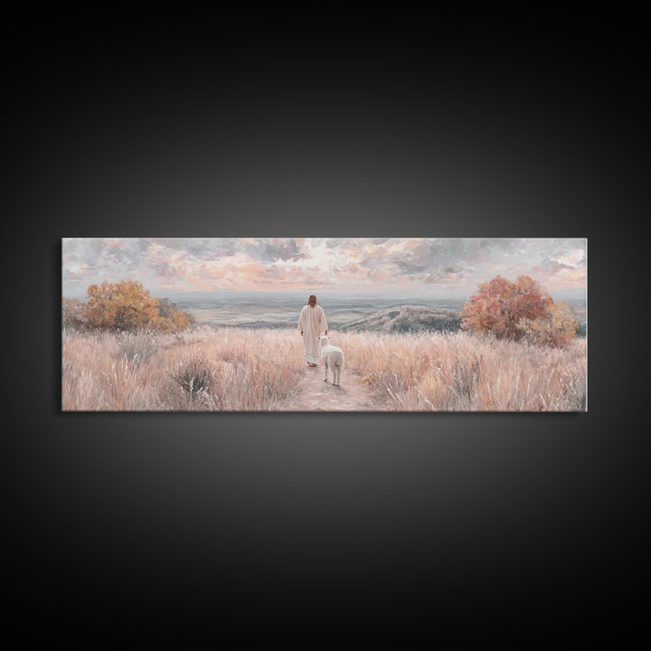 Shepherd’s Companion, Framed Canvas Print, Panoramic Painting, Christian Art Canvas, Christian Wall Art, Jesus Painting, Christian Decor